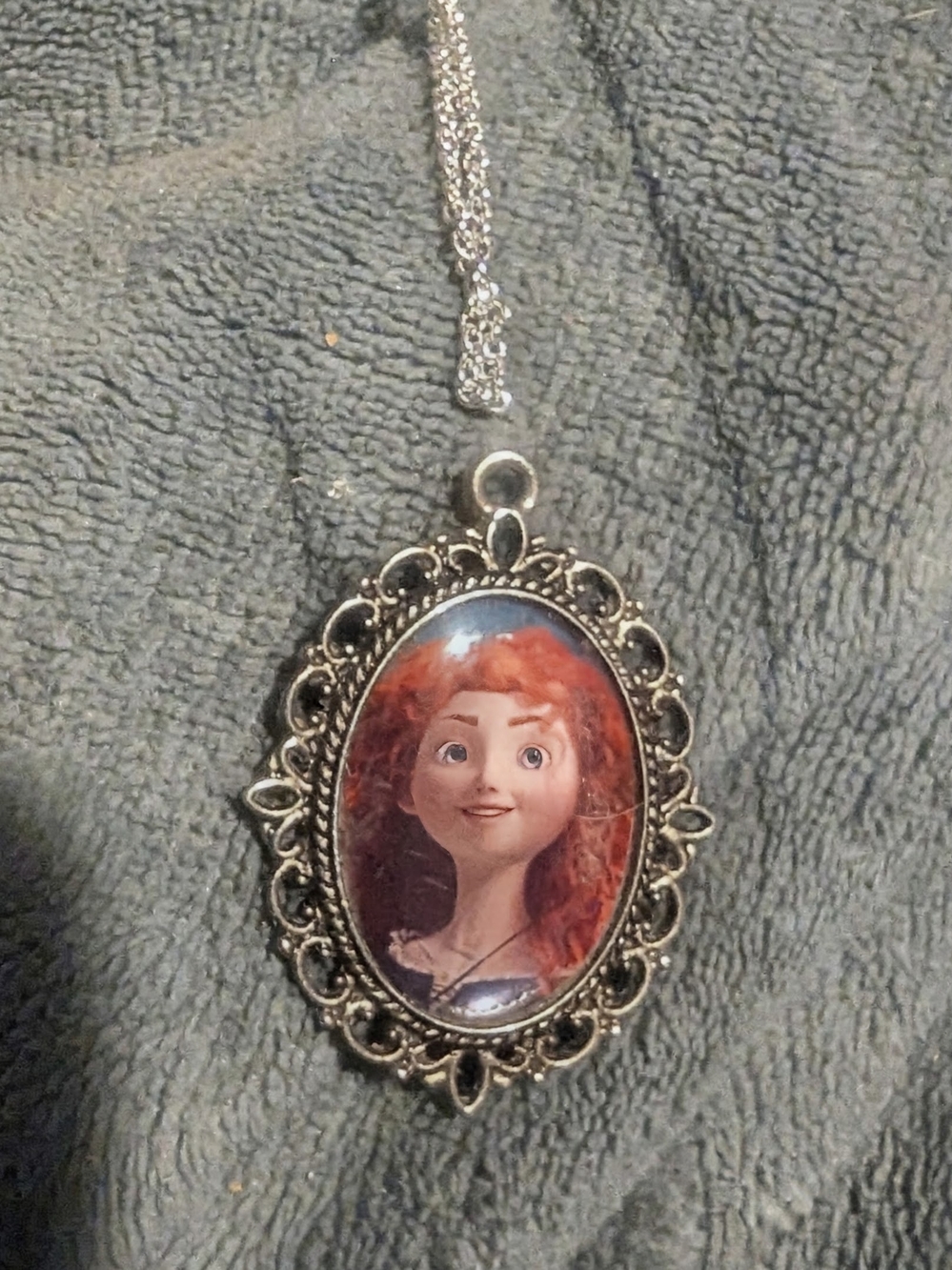 Silver-Tone Disney "Brave" Oval Pendant Necklace with Red Accent Image